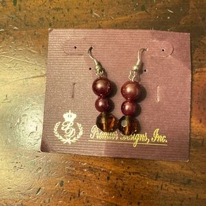 NWT Premier Design pierced  burgundy bead dangle earrings